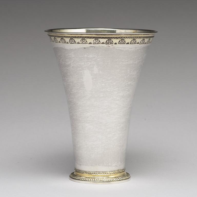 A Swedish 18th century parcel-gilt silver wedding-beaker, mark of Johan Soderdahl, Soderkoping 1770.