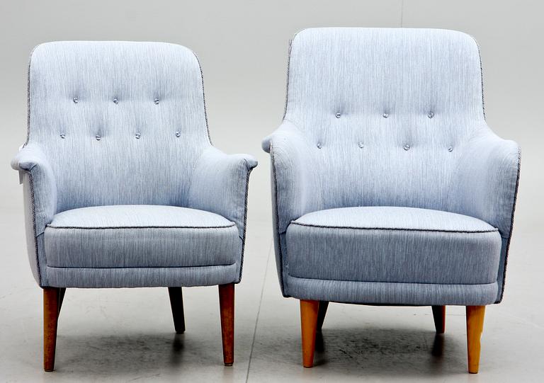 FÅTÖLJER, två st, design Carl Malmsten "Samsas"resp. "Husmor".