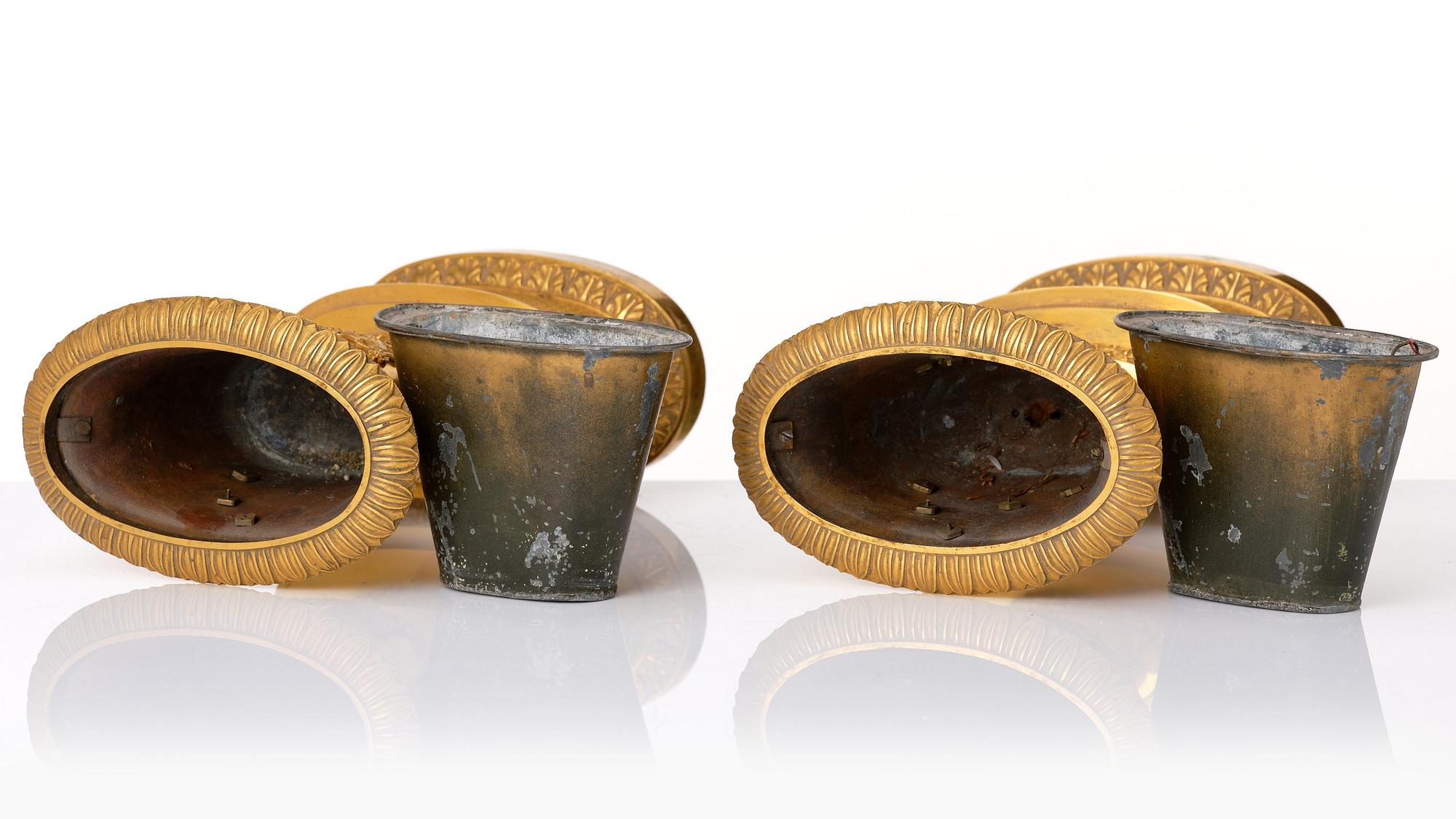 A set of three French Empire early 19th century gilt bronze centre pieces.