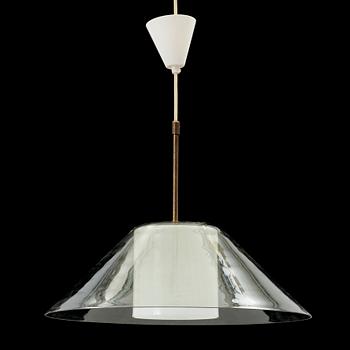 TAKLAMPA, mässing och glas, tillskriven Fagerhult, 1960-tal.