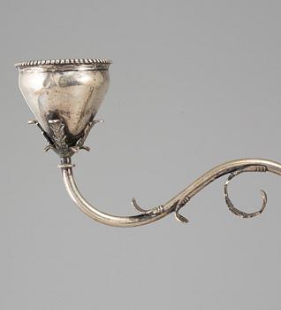 EO LYSTER, a silver candelabra. Århus, Denmark, dated 1812.