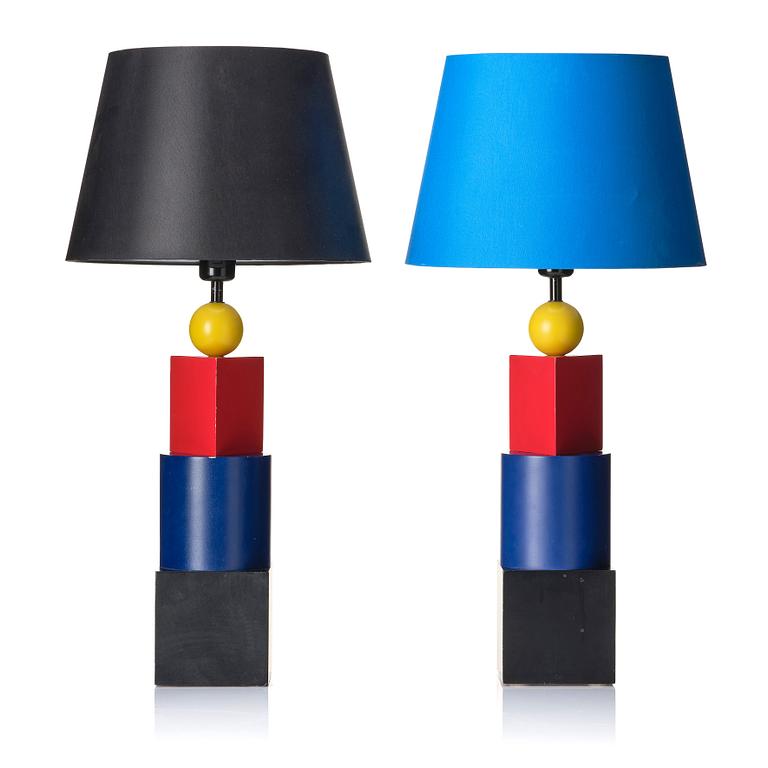 Olle Andersson, a pair of "Mondrian" table lamps, Belysia AB, Sweden, 1980s.