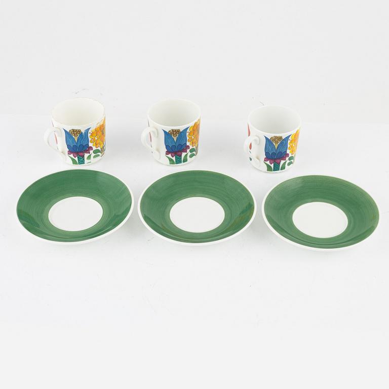 Stig Lindberg, kaffekoppar med fat, 3 st, "Tahiti", Gustavsberg.