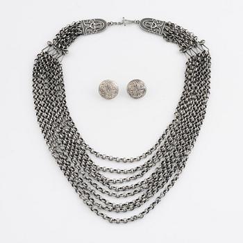Kalevala Koru, collier "Paradis", and a pair of earrings, "Hannunvaakuna", silver, Finland,