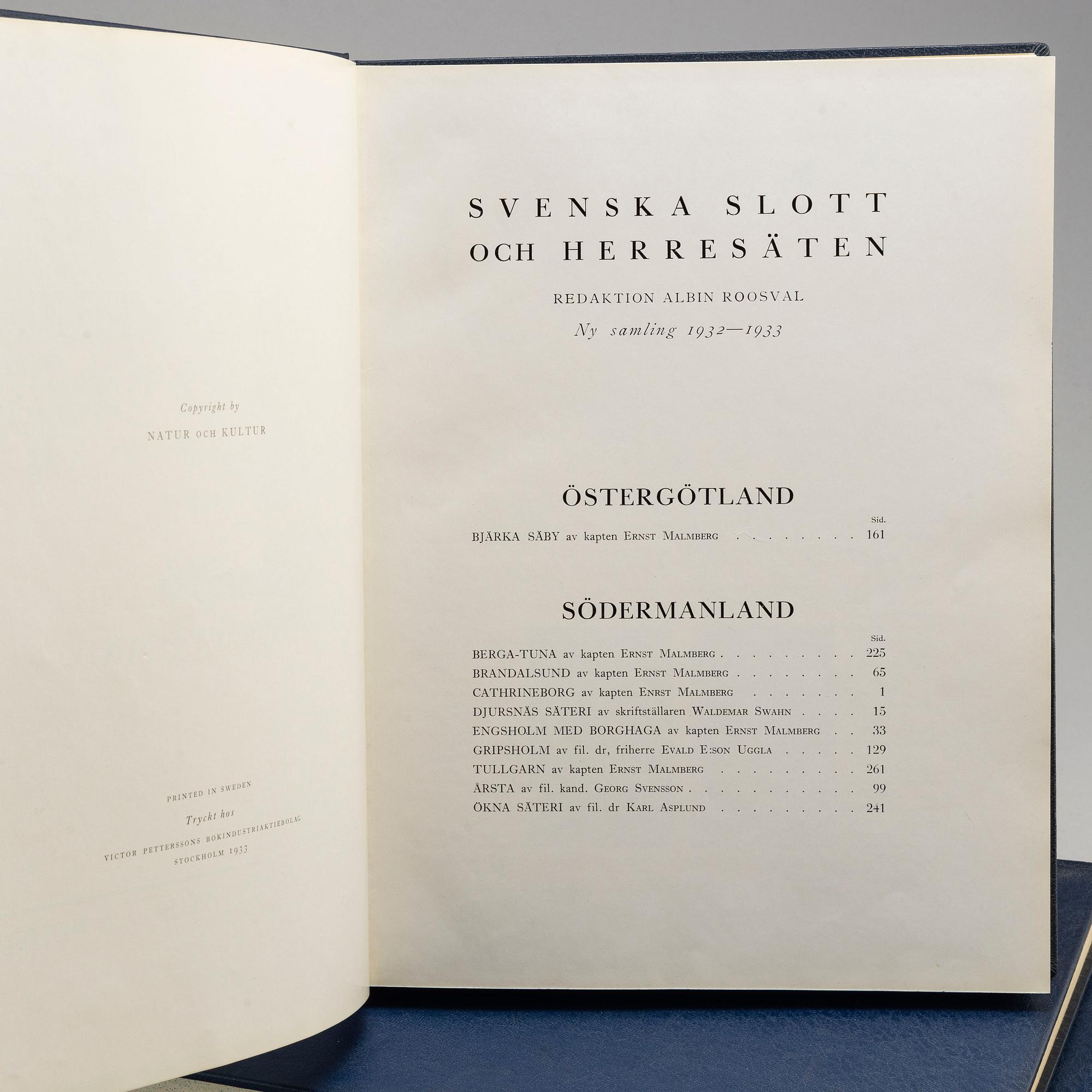 BOKVERK, Svenska Slott och Herresäten, 4 volymer, Natur och Kultur, Stockholm, 1930-tal.