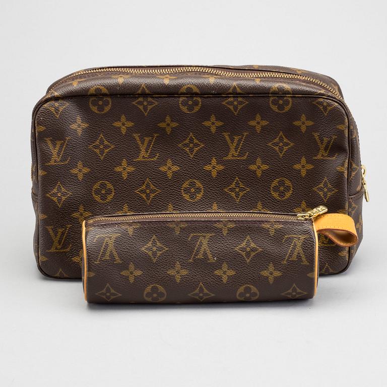 A LOUIS VUITTON TOILET POUCH and PENCIL CASE.