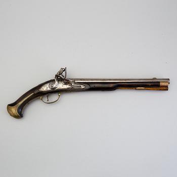 A 18th century flintlock pistol.