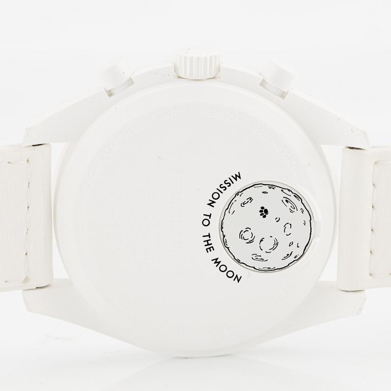 Omega/Swatch, MoonSwatch, Mission to the MoonPhase, "Snoopy", chronograph, wristwatch, 42 mm.