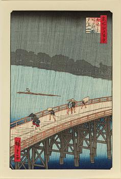 UTAGAWA HIROSHIGE (1797-1858), after, six coloured woodblock prints. Japan, 20th century.