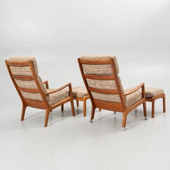 Ole Wanscher, Pair of armchairs with footstool, “Senator”, Cado, second half of the 20th century.
