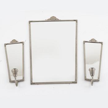 Mirror and a pair of sconce mirrors, 1920s/30s.