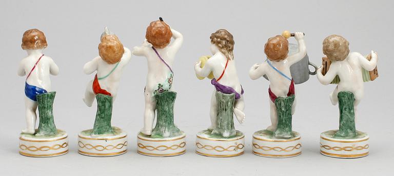 FIGURINER, 6 st porslin, Müller & Co, Tyskland. 1900-talets första hälft.