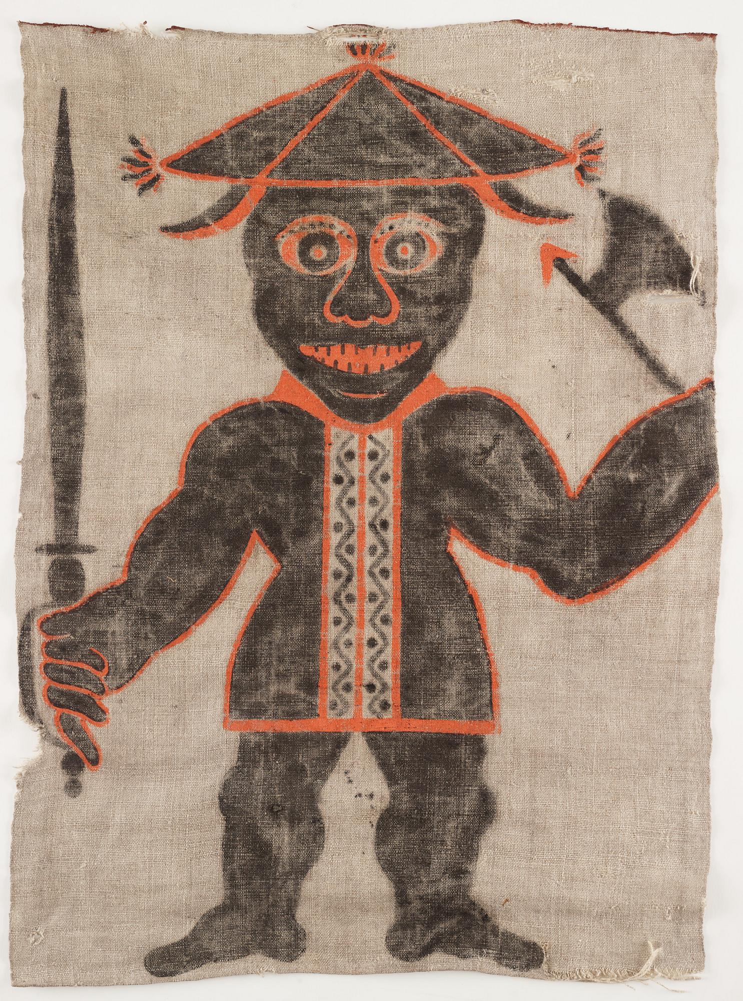 A Swedish painted wolf hunting banner, later part 18th century/early 19th century.