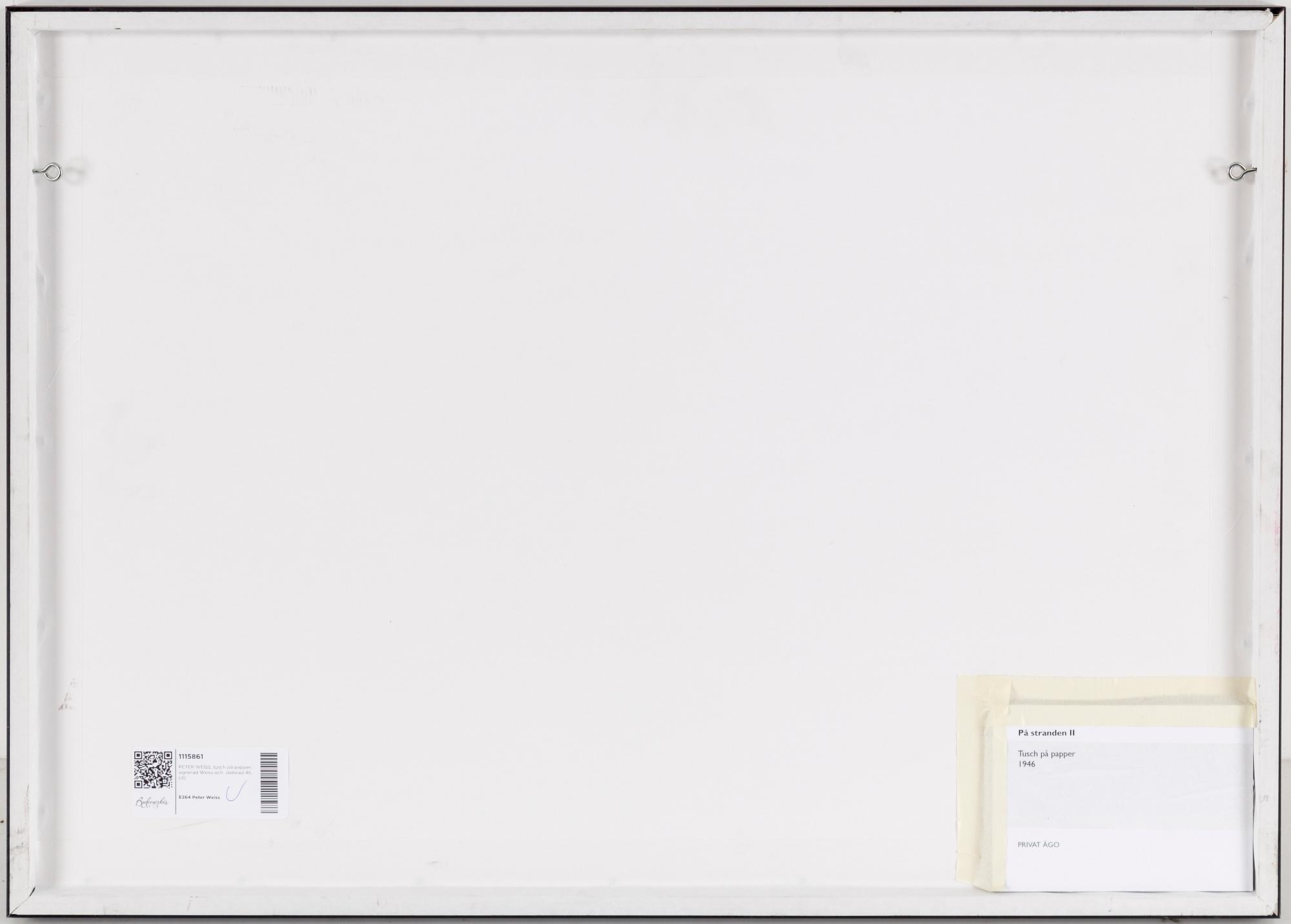 PETER WEISS, ink on paper, signed Weiss and dated 46.