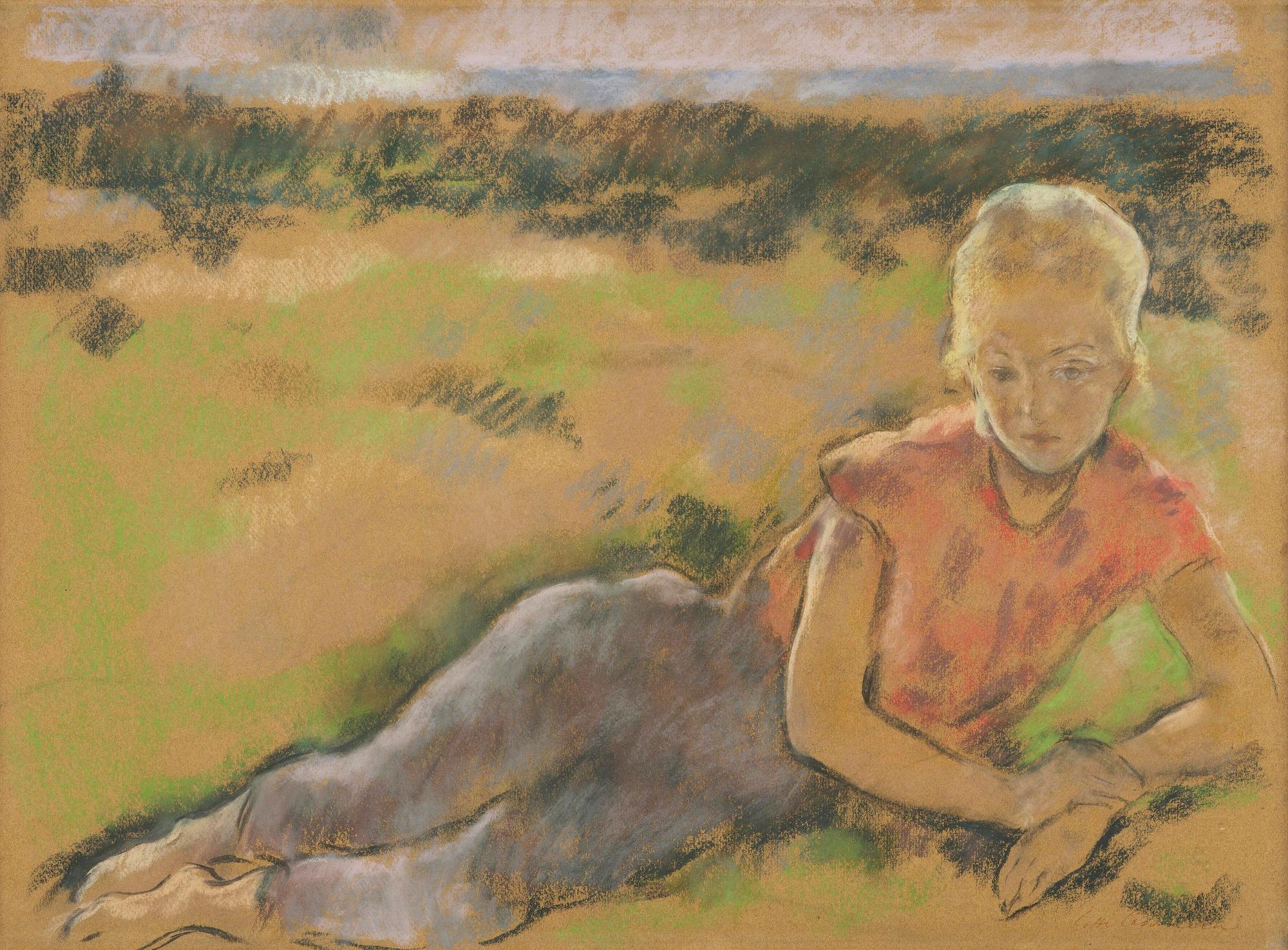 Lotte Laserstein, Resting girl in the grass.