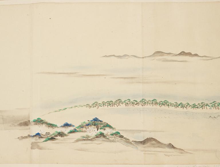 A Japanese Makimomo, ink and colour on paper, Meiji (1868-1912).