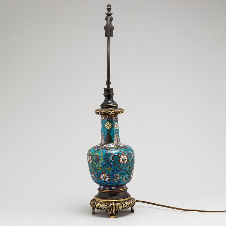 A Chinese cloisonne vase/table lamp, 20th century.