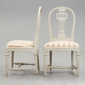 A pair of late Gustavian late 18th century chairs.