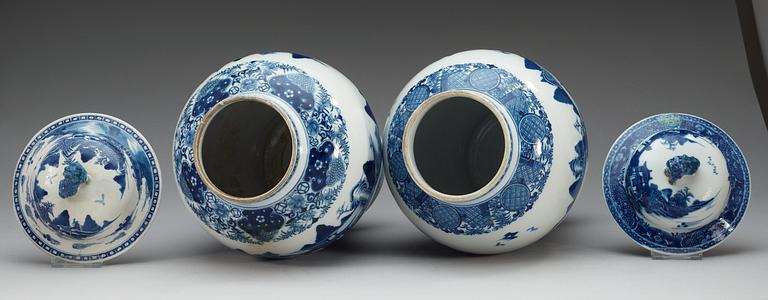 Two blue and white jars with covers, Qing dynasty, Jiaqing (1796-1820).