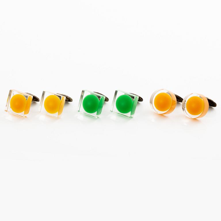 Siv Lagerström, three pairs of cufflinks, acrylic plastic, 1970s.