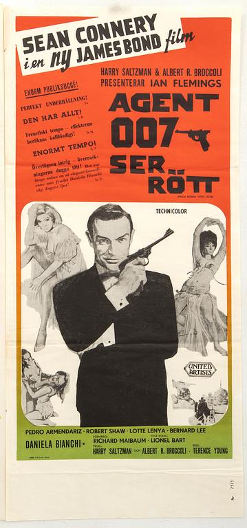 A Swedish movie poster James Bond "Agent 007 ser rött" (From Russia with love) 1964.