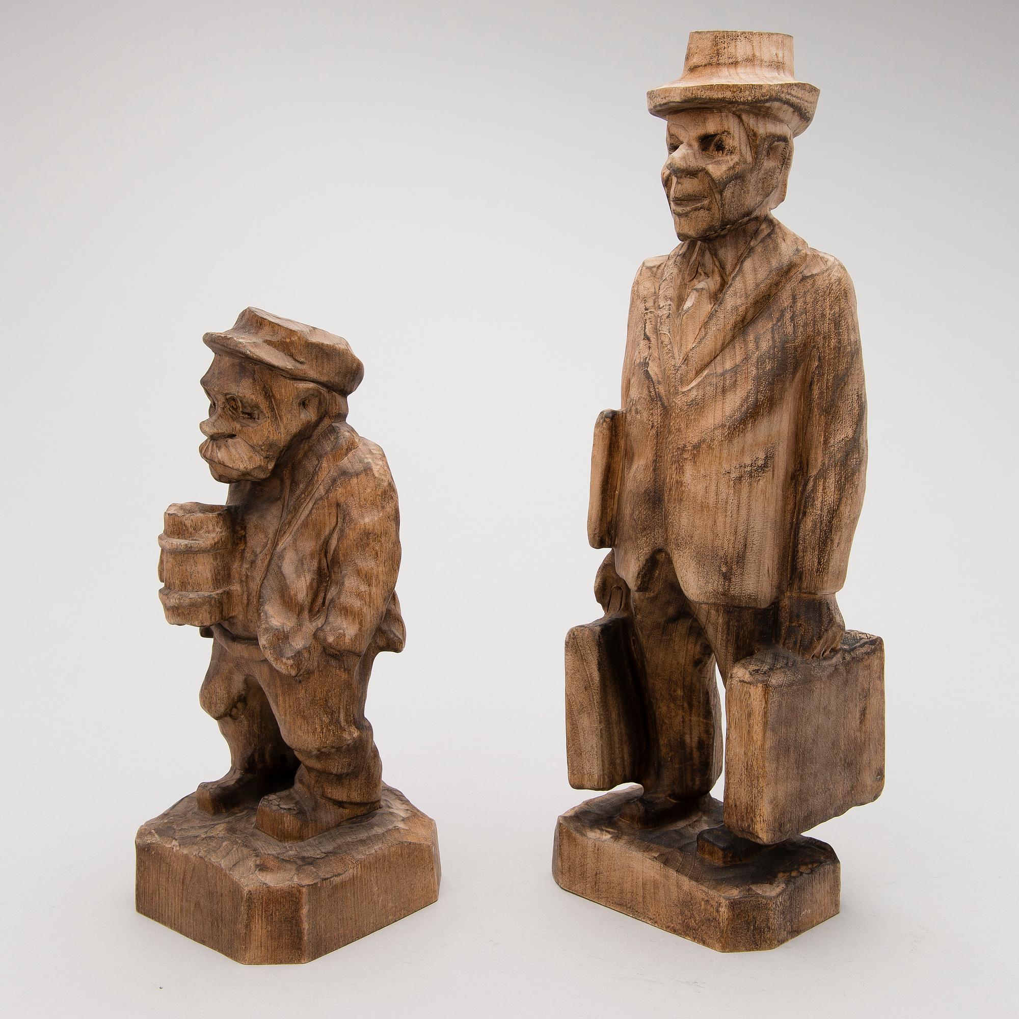 GEORG ÖHMAN, Puuveistoksia, 2 kpl, leimasigneerattu.