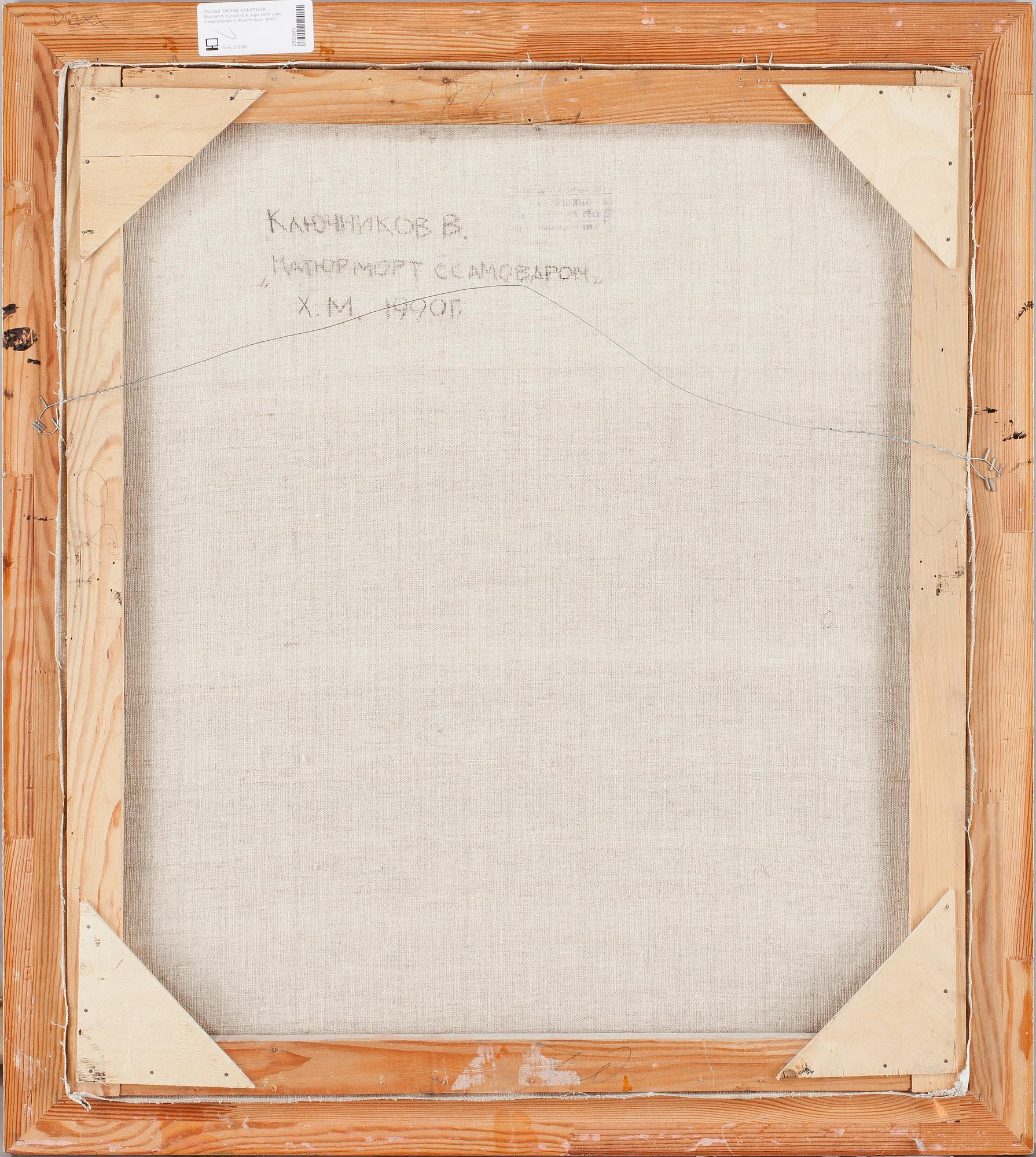 VIKTOR IVANOVITJ KLJUTJNIKOV, tillskriven, olja på duk, sign samt sign o dat a tergo 1990.