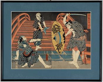 Utagawa Kunisada, diptyk, färgträsnitt, 2 st, Japan, 1800-tal.