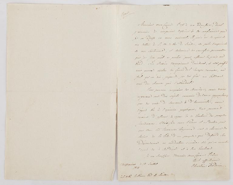 SAMTIDA BREVAVSKRIFTER, 4 st, Prins Christian Fredrik av Danmark-Kronprins Karl Johan av Sverige, Juli-Augusti 1814.