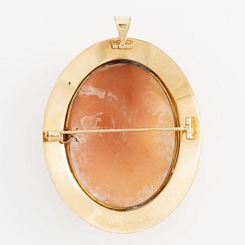 Brooch/pendant 18K gold with a shell cameo.