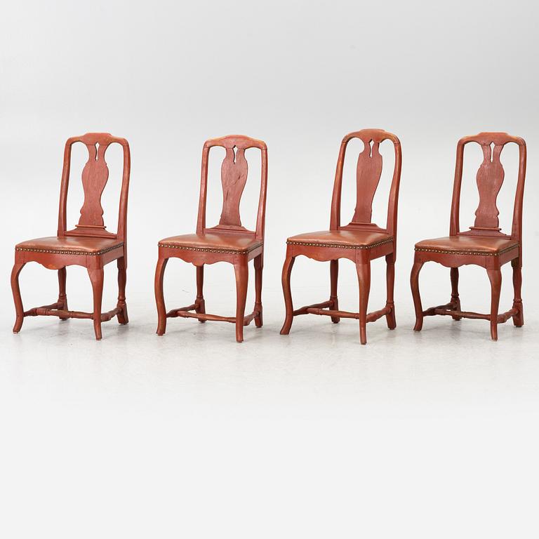 A set of four Swedish rococo chairs, later part 18th century.