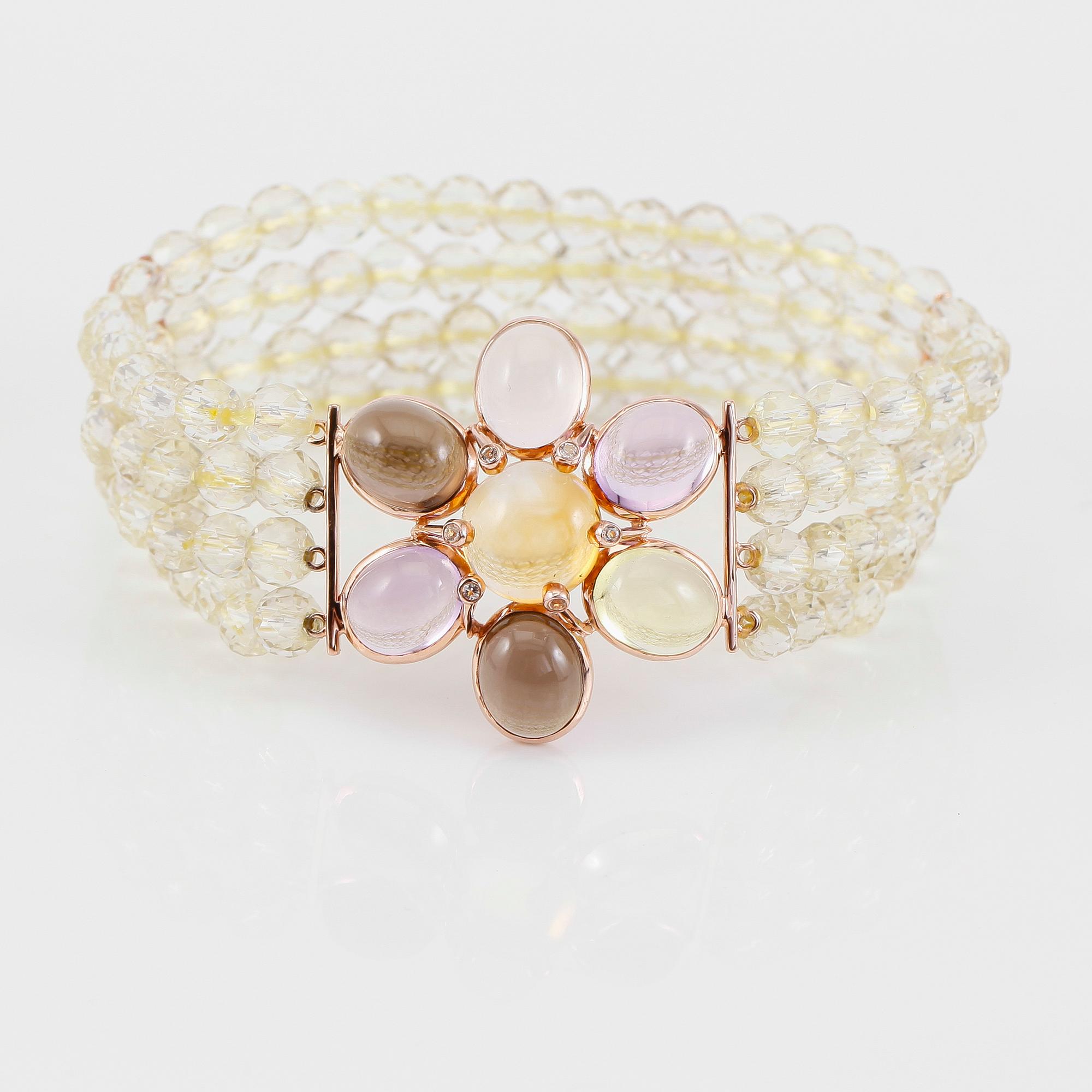 ARMBAND, förgyllt silver, bl a diamanter och rosenkvarts.