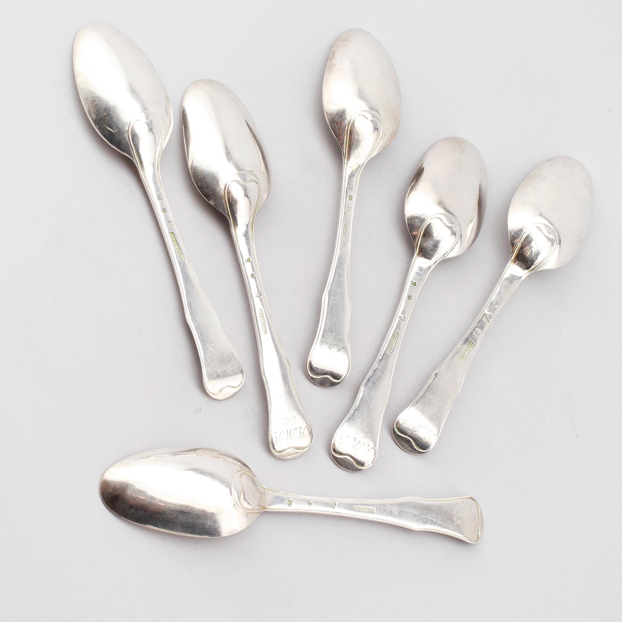 DESSERTSKEDAR, 6 st, silver, bl a Pehr Zethelius, 1700-tal. Vikt ca 270 gram.
