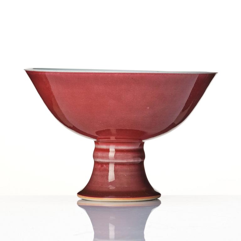 A copper red glazed stem bowl/cup, Qingdynasty, Yongzheng six character mark (1723-35).