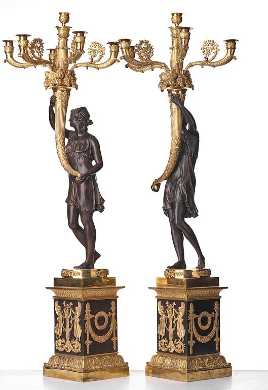 A pair of Empire-style six-light candelabra, circa 1900.