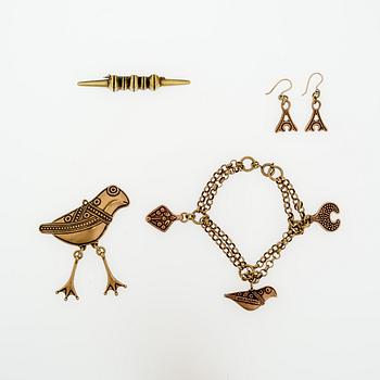ARMBAND, BROSCH, ÖRHÄNGEN och HÄNGE, Kalevala Koru, brons.
