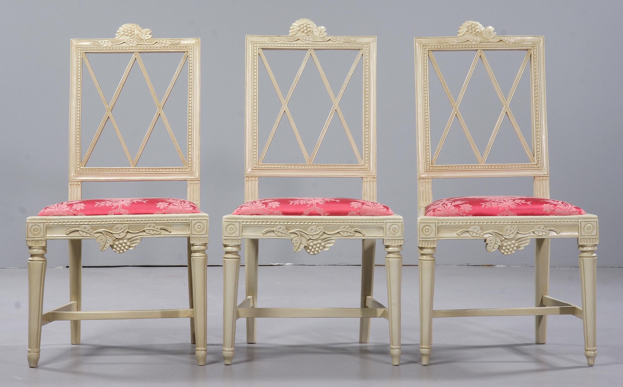 STOLAR, 3 st, gustavianska, Nils Thorsson (1779-1848), Ingemantorp/Lindome, sekelskiftet 1700/1800.