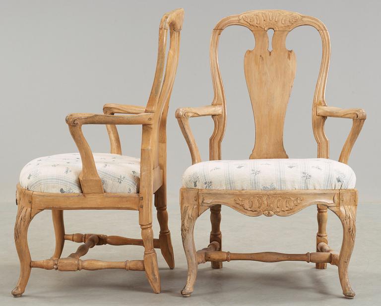 A pair of Swedish Rococo 18th century armchairs.