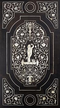 A Renaissance-style ebony, ebonized and ivory-inlaid library table, late 19th century, presumably Germany.