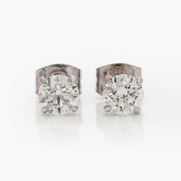 Korvakorut, briljanttihiotut timantit yhteensä 1,20 ct, 14K valkokultaa.