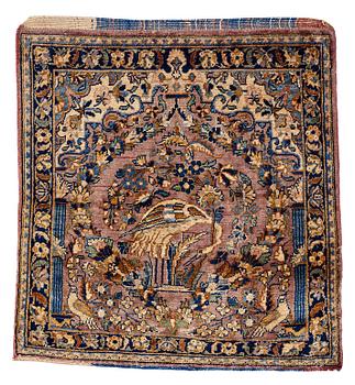 MATTO, a semi-antique silk Kashan possibly Motachem, ca 51-52,5 x 48.5-51 cm.