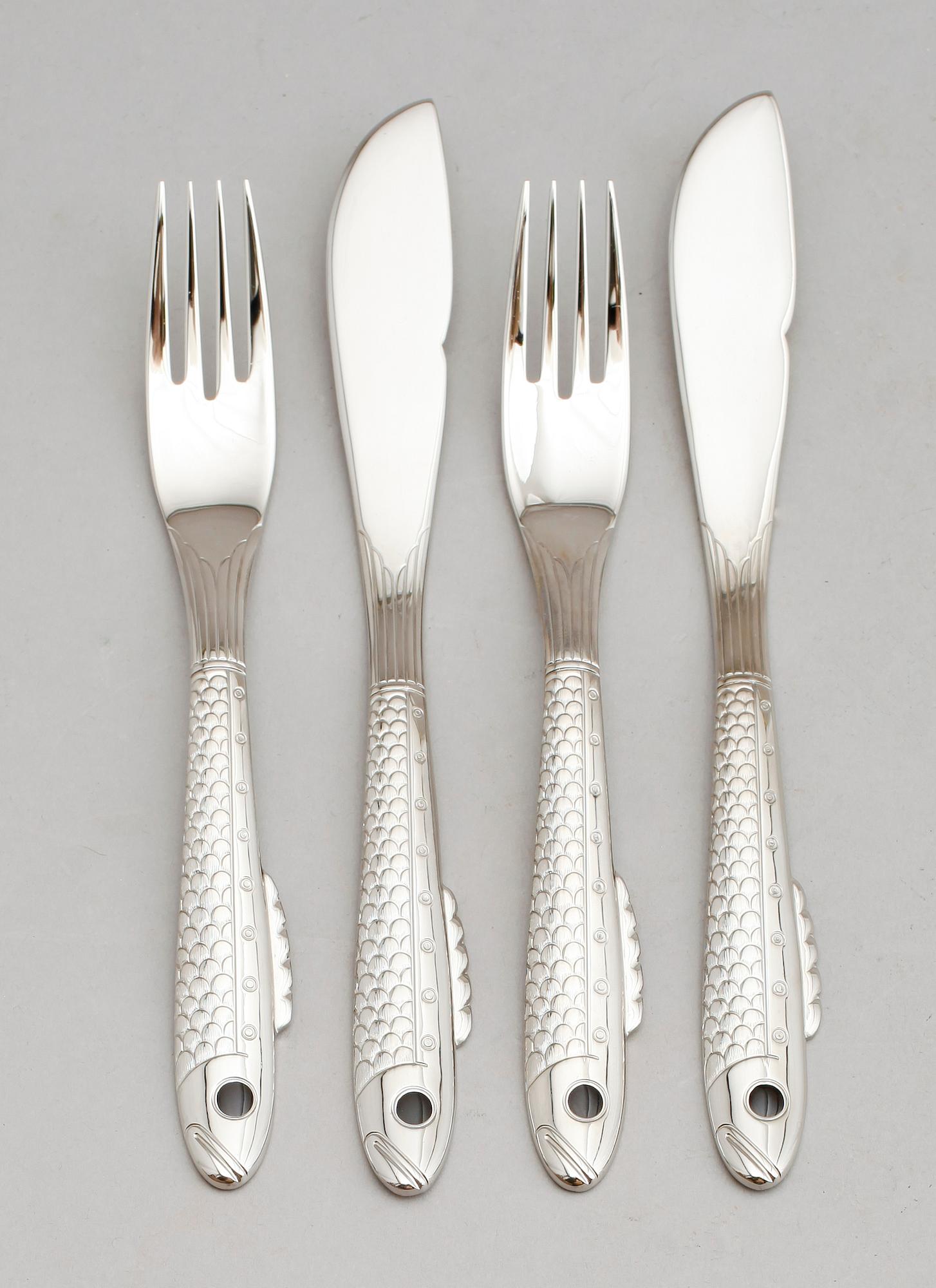 FISKBESTICK, 16 delar, stål, "Nobel", Gunnar Cyrén, Gense.