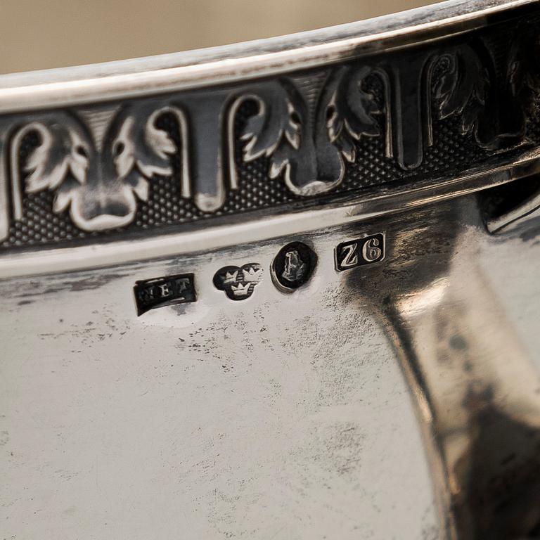 Sokerikkopari, vadit ja sirotinlusikat, hopeaa, JE Torsk, Tukholma 1902.