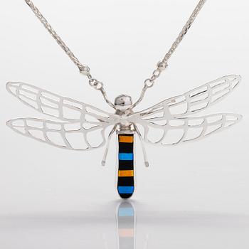 A sterling silver neckalce "Dragonfly" with dichroic glass. Ru Runeberg 2014.