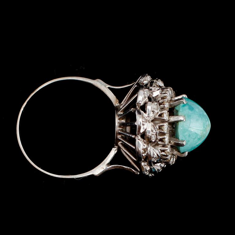 RING, vitguld, med diamanter och turkos, 1900-talets mitt.