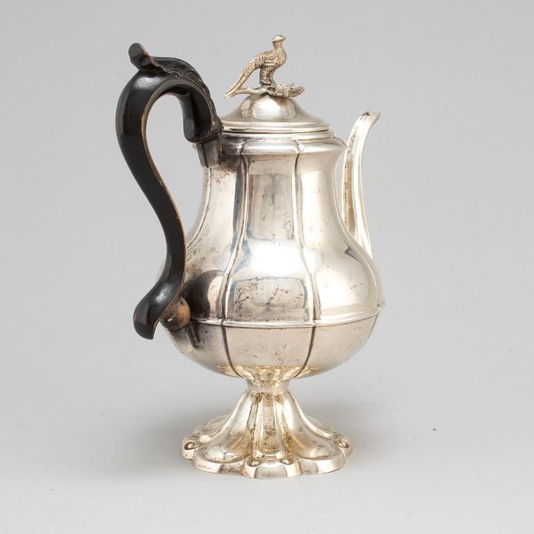 A Swedish 19th century silver coffee-pot, mark of Carl Nystrom, Stockholm 1848.