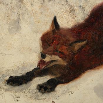 Bruno Liljefors, Winter hunting with fox and hound.
