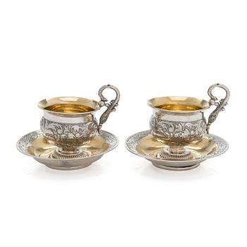 A pair of Empire parcel-gilt coffee cups, maker's mark presumably A. F. Bergmüller, Weissenfels, ca. 1820.