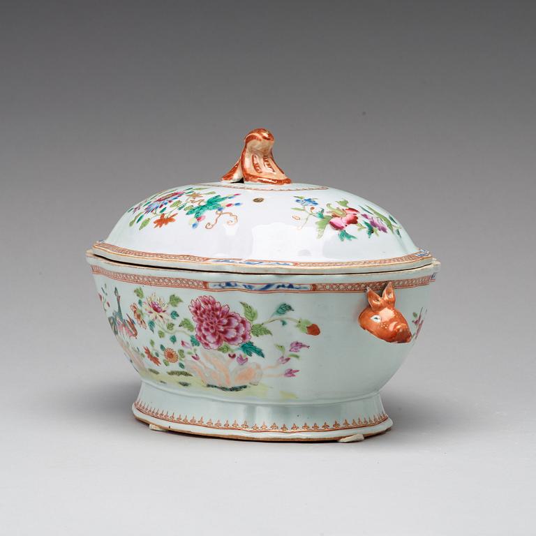 A famille rose 'double peacock' tureen with cover, Qing dynasty, Qianlong (1736-95).