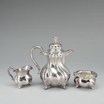 KAFFESERVIS, 3 delar, silver, svenska importstämplar, 1900-tal. Vikt: 907 gram.